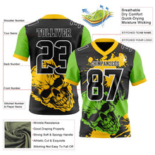 Laden Sie das Bild in den Galerie-Viewer, Uksn Individuelles Schwarz Gelb Neongrün-Weiß Authentisches Football Trikot Mit Totenkopf-Farbklecks