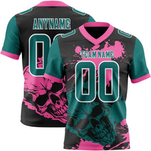 Laden Sie das Bild in den Galerie-Viewer, Uksn Individuelles Schwarz Petrol Pink-Weiß Authentisches Football Trikot Mit Totenkopf-Farbklecks