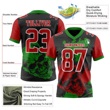 Laden Sie das Bild in den Galerie-Viewer, Uksn Individuelles Schwarz Rot Grasgrün-Weiß Authentisches Football Trikot Mit Totenkopf-Farbklecks
