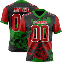 Laden Sie das Bild in den Galerie-Viewer, Uksn Individuelles Schwarz Rot Grasgrün-Weiß Authentisches Football Trikot Mit Totenkopf-Farbklecks