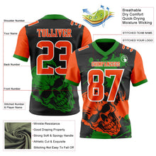Laden Sie das Bild in den Galerie-Viewer, Uksn Individuelles Schwarz Orange Grasgrün-Weiß Authentisches Football Trikot Mit Totenkopf-Farbklecks