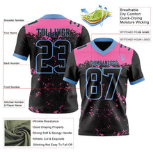 Laden Sie das Bild in den Galerie-Viewer, Uksn Individuelles Schwarz Pink-Hellblau Authentisches Football Trikot Mit Farbklecks-Sprenkelung