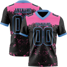 Laden Sie das Bild in den Galerie-Viewer, Uksn Individuelles Schwarz Pink-Hellblau Authentisches Football Trikot Mit Farbklecks-Sprenkelung