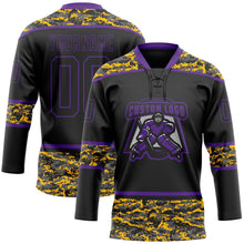 Laden Sie das Bild in den Galerie-Viewer, Uksn Individuelles Schwarz Camouflage-Violett Digitale Camouflage-Akzente Eishockey-Trikot mit Schnürkragen