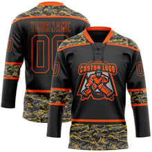 Laden Sie das Bild in den Galerie-Viewer, Uksn Individuelles Schwarz Camouflage-Orange Digitale Camouflage-Akzente Eishockey-Trikot mit Schnürkragen