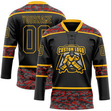 Laden Sie das Bild in den Galerie-Viewer, Uksn Individuelles Schwarz Camouflage-Gold Digitale Camouflage-Akzente Eishockey-Trikot mit Schnürkragen