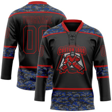 Laden Sie das Bild in den Galerie-Viewer, Uksn Individuelles Schwarz Camouflage-Rot Digitale Camouflage-Akzente Eishockey-Trikot mit Schnürkragen