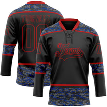 Laden Sie das Bild in den Galerie-Viewer, Uksn Individuelles Schwarz Camouflage-Rot Digitale Camouflage-Akzente Eishockey-Trikot mit Schnürkragen