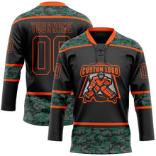 Laden Sie das Bild in den Galerie-Viewer, Uksn Individuelles Schwarz Camouflage-Orange Digitale Camouflage-Akzente Eishockey-Trikot mit Schnürkragen