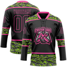 Laden Sie das Bild in den Galerie-Viewer, Uksn Individuelles Schwarz Camouflage-Pink Digitale Camouflage-Akzente Eishockey-Trikot mit Schnürkragen