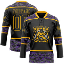 Laden Sie das Bild in den Galerie-Viewer, Uksn Individuelles Schwarz Camouflage-Gold Digitale Camouflage-Akzente Eishockey-Trikot mit Schnürkragen