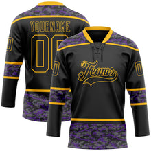 Laden Sie das Bild in den Galerie-Viewer, Uksn Individuelles Schwarz Camouflage-Gold Digitale Camouflage-Akzente Eishockey-Trikot mit Schnürkragen