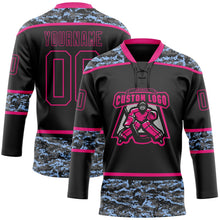 Laden Sie das Bild in den Galerie-Viewer, Uksn Individuelles Schwarz Camouflage-Hot Pink Digitale Camouflage-Akzente Eishockey-Trikot mit Schnürkragen