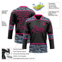 Laden Sie das Bild in den Galerie-Viewer, Uksn Individuelles Schwarz Camouflage-Hot Pink Digitale Camouflage-Akzente Eishockey-Trikot mit Schnürkragen