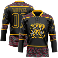 Laden Sie das Bild in den Galerie-Viewer, Uksn Individuelles Schwarz Camouflage-Gold Digitale Camouflage-Akzente Eishockey-Trikot mit Schnürkragen