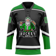 Laden Sie das Bild in den Galerie-Viewer, Uksn Individuelles Schwarz Grasgrün-Weiß Weihnachtsmann 3D Eishockey-Trikot mit Schnürkragen
