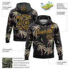 Laden Sie das Bild in den Galerie-Viewer, Uksn Individuelles Bestickt Schwarz-Gold Hawaii Palmen Insel Und Segelboot Pullover Sweatshirt Hoodie