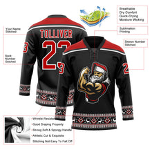 Laden Sie das Bild in den Galerie-Viewer, Uksn Individuelles Schwarz Rot-Weiß Weihnachtsmann 3D Eishockey-Trikot mit Schnürkragen