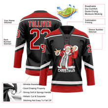 Laden Sie das Bild in den Galerie-Viewer, Uksn Individuelles Schwarz Rot-Weiß Weihnachtsmann 3D Eishockey-Trikot mit Schnürkragen