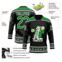 Laden Sie das Bild in den Galerie-Viewer, Uksn Individuelles Schwarz Grasgrün-Weiß Weihnachtsmann 3D Eishockey-Trikot mit Schnürkragen