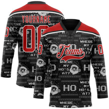 Laden Sie das Bild in den Galerie-Viewer, Uksn Individuelles Schwarz Rot-Weiß Weihnachtsmann 3D Eishockey-Trikot mit Schnürkragen