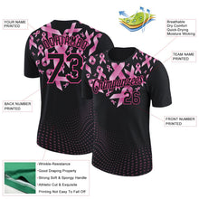 Laden Sie das Bild in den Galerie-Viewer, Uksn Individuelles Schwarz Pink 3D Pink Schleife Brustkrebs Herz Funktions-T-Shirt