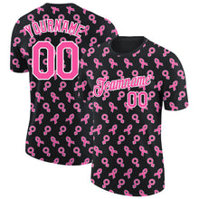 Laden Sie das Bild in den Galerie-Viewer, Uksn Individuelles Schwarz Pink-Weiß 3D Pink Schleife Brustkrebs Funktions-T-Shirt