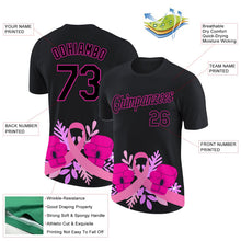 Laden Sie das Bild in den Galerie-Viewer, Uksn Individuelles Schwarz Dunkelrosa 3D Pink Schleife Brustkrebs Funktions-T-Shirt