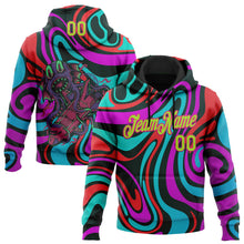 Laden Sie das Bild in den Galerie-Viewer, Uksn Individuelles Bestickt Schwarz Neongrün-Hot Pink 3D Halloween Fluide Sport Pullover Sweatshirt Hoodie