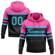Laden Sie das Bild in den Galerie-Viewer, Uksn Individuelles Bestickt Schwarz Himmelblau-Pink Linie Sport Pullover Sweatshirt Hoodie