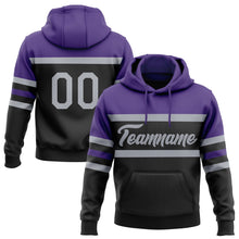 Laden Sie das Bild in den Galerie-Viewer, Uksn Individuelles Bestickt Schwarz Grau-Violett Linie Sport Pullover Sweatshirt Hoodie