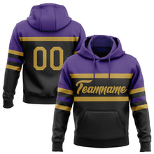 Laden Sie das Bild in den Galerie-Viewer, Uksn Individuelles Bestickt Schwarz Altgold-Violett Linie Sport Pullover Sweatshirt Hoodie