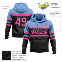 Laden Sie das Bild in den Galerie-Viewer, Uksn Individuelles Bestickt Schwarz Pink-Hellblau Linie Sport Pullover Sweatshirt Hoodie