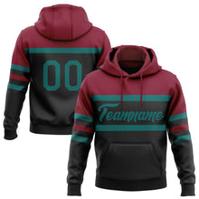 Laden Sie das Bild in den Galerie-Viewer, Uksn Individuelles Bestickt Schwarz Petrol-Karmesinrot Linie Sport Pullover Sweatshirt Hoodie