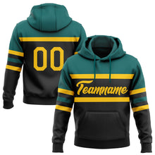 Laden Sie das Bild in den Galerie-Viewer, Uksn Individuelles Bestickt Schwarz Gelb-Petrol Linie Sport Pullover Sweatshirt Hoodie