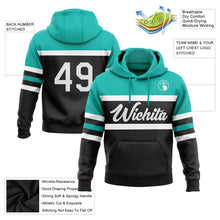 Laden Sie das Bild in den Galerie-Viewer, Uksn Individuelles Bestickt Schwarz Weiß-Aqua Linie Sport Pullover Sweatshirt Hoodie