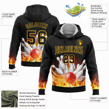 Laden Sie das Bild in den Galerie-Viewer, Uksn Individuelles Bestickt Schwarz Gold 3D Flamme Bowling Sport Pullover Sweatshirt Hoodie