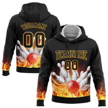 Laden Sie das Bild in den Galerie-Viewer, Uksn Individuelles Bestickt Schwarz Gold 3D Flamme Bowling Sport Pullover Sweatshirt Hoodie