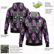 Laden Sie das Bild in den Galerie-Viewer, Uksn Individuelles Bestickt Schwarz Weiß-Violett 3D Flamme Billard Snooker 8 Ball Sport Pullover Sweatshirt Hoodie