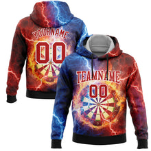 Laden Sie das Bild in den Galerie-Viewer, Uksn Individuelles Bestickt Schwarz Rot-Weiß 3D Blitz Flamme Dartboard Sport Pullover Sweatshirt Hoodie
