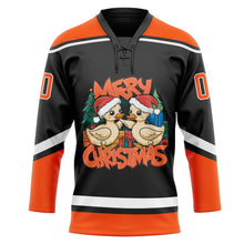 Laden Sie das Bild in den Galerie-Viewer, Uksn Individuelles Schwarz Orange-Weiß Lustige Weihnachten 3D Eishockey-Trikot mit Schnürkragen