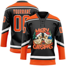 Laden Sie das Bild in den Galerie-Viewer, Uksn Individuelles Schwarz Orange-Weiß Lustige Weihnachten 3D Eishockey-Trikot mit Schnürkragen