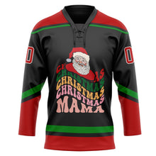 Laden Sie das Bild in den Galerie-Viewer, Uksn Individuelles Schwarz Rot-Grasgrün Lustige Weihnachten 3D Eishockey-Trikot mit Schnürkragen