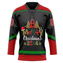 Laden Sie das Bild in den Galerie-Viewer, Uksn Individuelles Schwarz Rot-Grasgrün Lustige Weihnachten 3D Eishockey-Trikot mit Schnürkragen