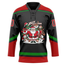 Laden Sie das Bild in den Galerie-Viewer, Uksn Individuelles Schwarz Rot-Grasgrün Lustige Weihnachten 3D Eishockey-Trikot mit Schnürkragen
