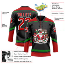 Laden Sie das Bild in den Galerie-Viewer, Uksn Individuelles Schwarz Rot-Grasgrün Lustige Weihnachten 3D Eishockey-Trikot mit Schnürkragen