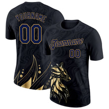 Laden Sie das Bild in den Galerie-Viewer, Uksn Individuelles Schwarz Marineblau-Altgold 3D Esports Funktions-T-Shirt