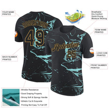 Laden Sie das Bild in den Galerie-Viewer, Uksn Individuelles Schwarz Eisblau-Altgold 3D Esports Funktions-T-Shirt