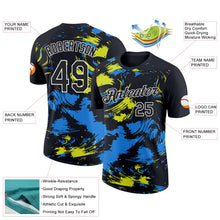 Laden Sie das Bild in den Galerie-Viewer, Uksn Individuelles Schwarz Puderblau-Neongelb 3D Esports Funktions-T-Shirt