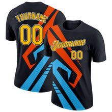 Laden Sie das Bild in den Galerie-Viewer, Uksn Individuelles Schwarz Gold Himmelblau-Orange 3D Esports Funktions-T-Shirt